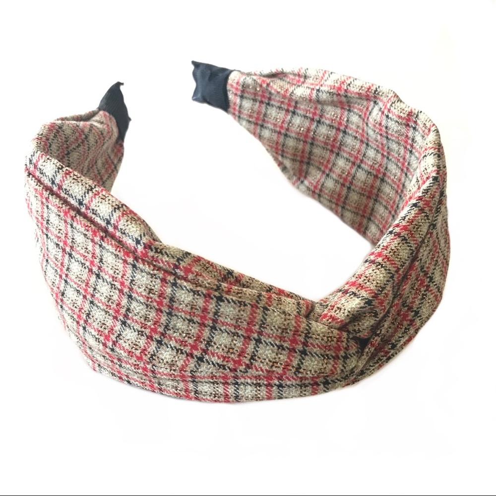 🌳Plaid Headband in Tan, Red and Black🌳